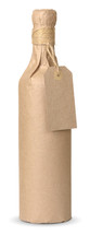 bottle of wine wrapped in brown paper 