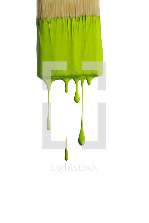 lime green paint dripping from a paint brush 