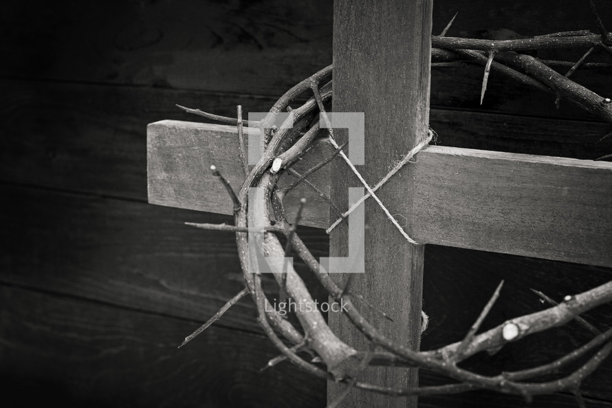crown of thorns on a wooden cross
