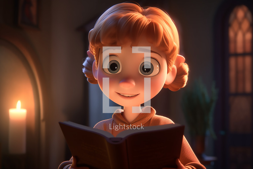 A girl with a book in 3D Style