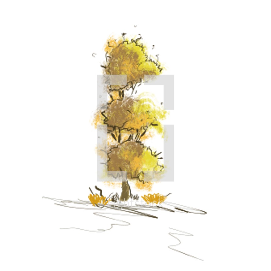 yellow tree drawing 