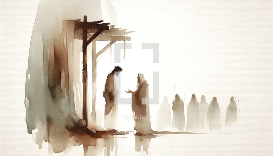 Jesus is condemned to death. Digital watercolor painting.