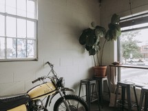 motorcycle parked indoors 