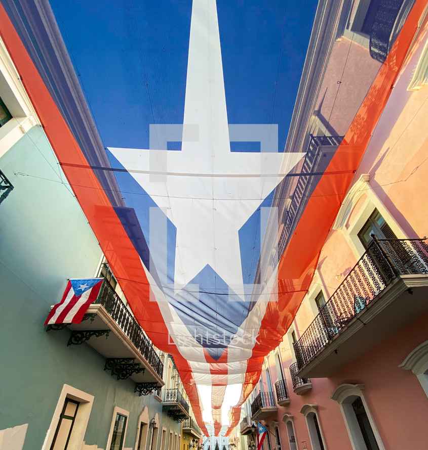 Cuban flag banner over the streets of Cuba 