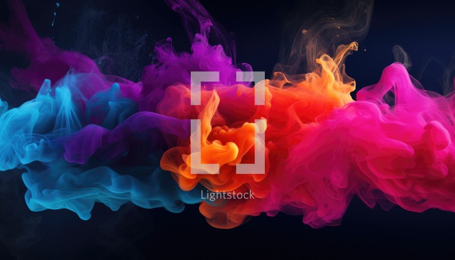 Colorful smoke isolated on black background. Abstract background for your design
