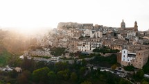 Ancient village of Ragusa at sunset 