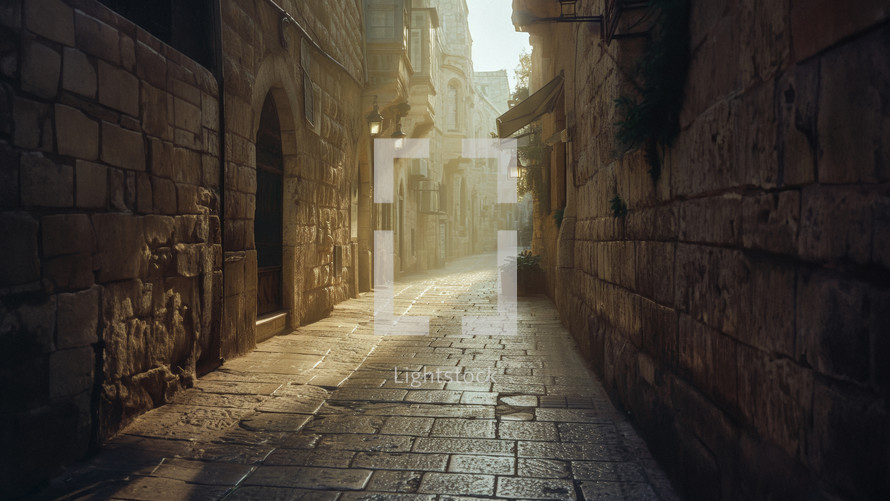 A back alley in an ancient city like Bethlehem, Jerusalem, Rome och Antioch. 