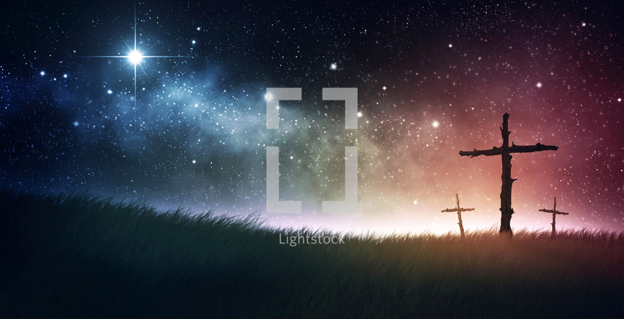 thee crosses under the night sky