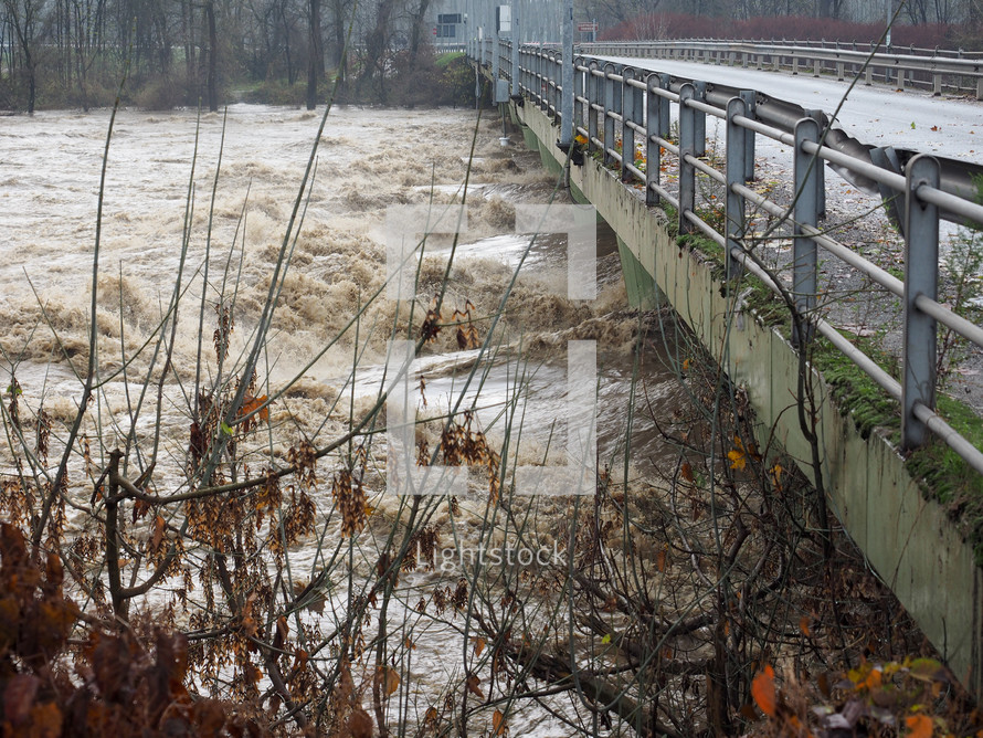 River Po flood in Turin area, Italy