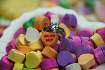 engagement ring in conversation hearts 