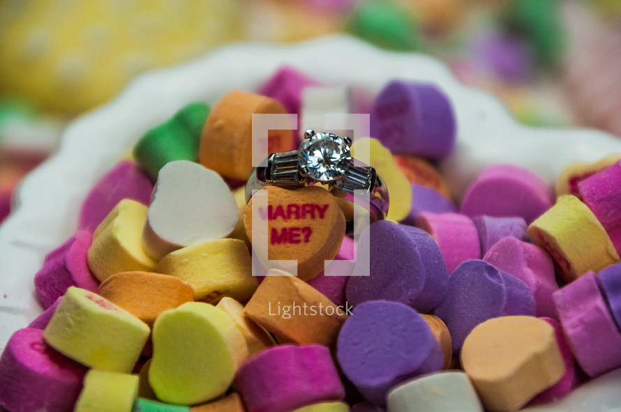 engagement ring in conversation hearts 