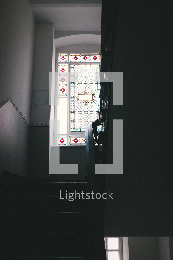 stained glass window in a stairwell 