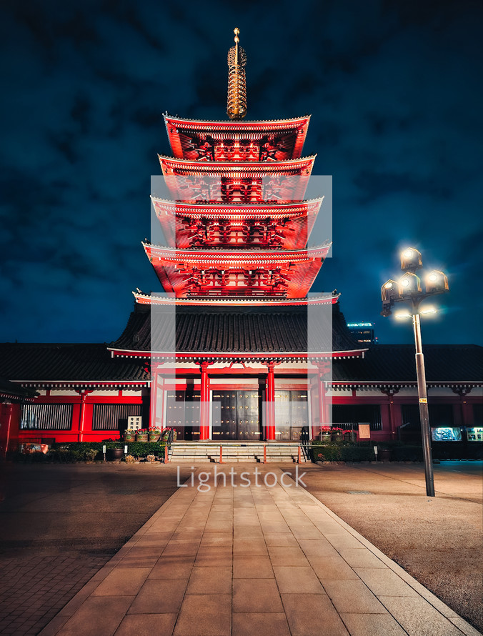 A Traditional Pagoda In The Night Of Japan 