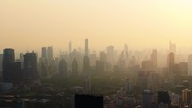 Bangkok City Skyline Thailand Aerial City View Drone Footage over the City. Heavy smog air pollution. Environmental issue of air pollution