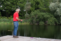 man fishing on a dock 