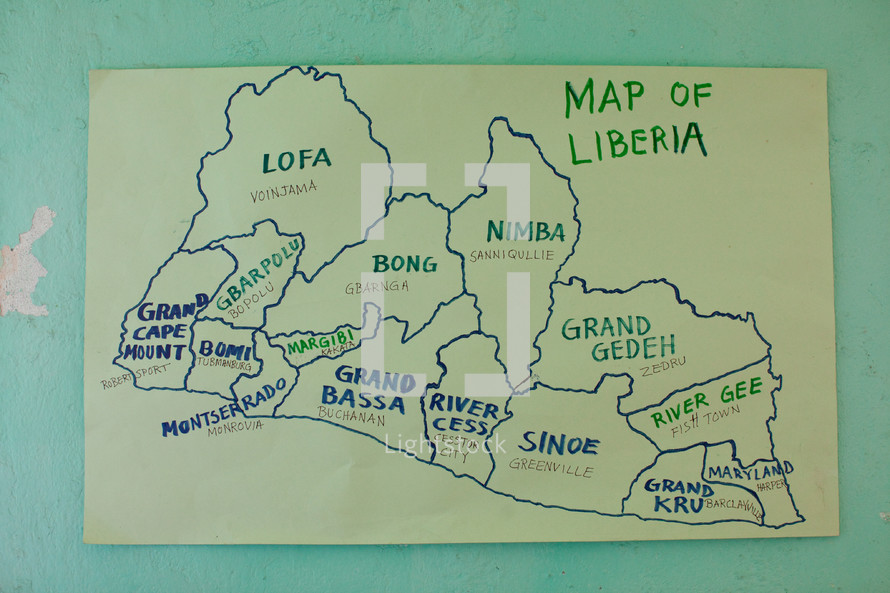 hand drawn map of Liberia 
