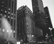NYC city buildings at night 