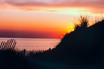 Sunset over sand dunes, Cape Cod, Massachusetts