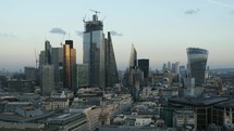Elevated view day to night timelapse of the financial district of london