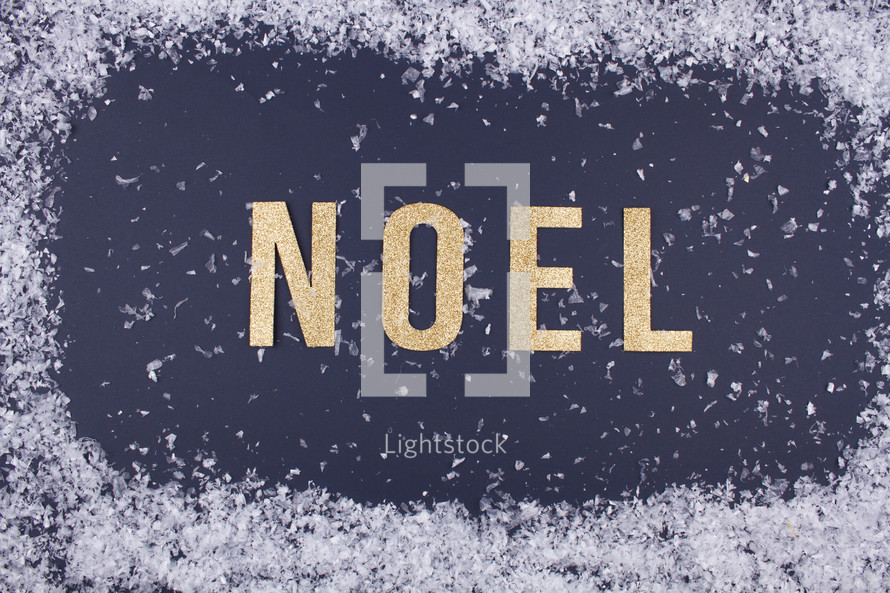 word Noel and snow border 