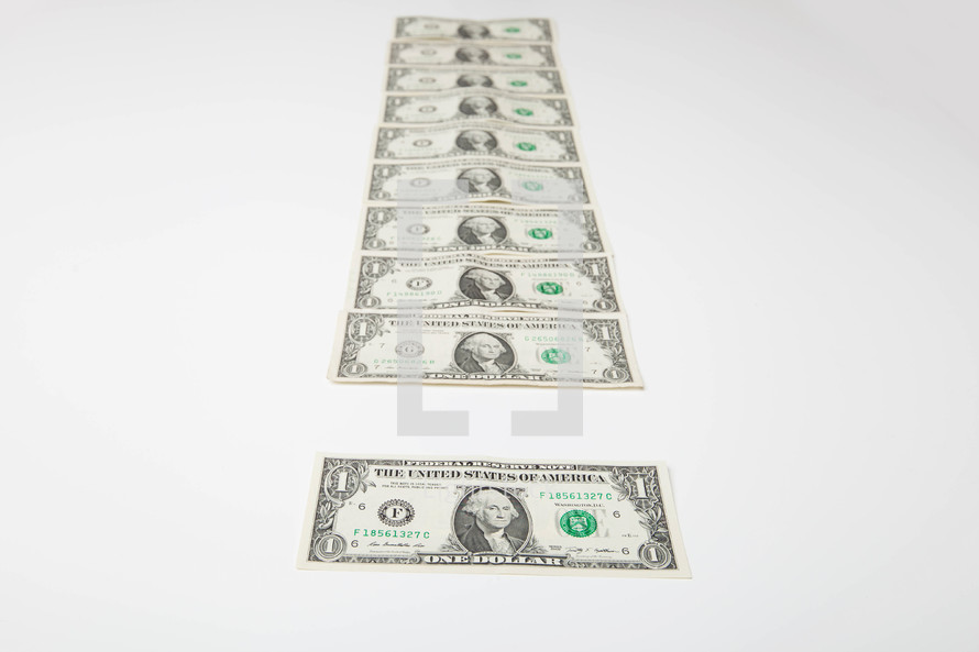 Series of one dollar bills.