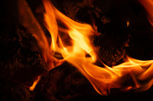 Powerful close up of fire burning