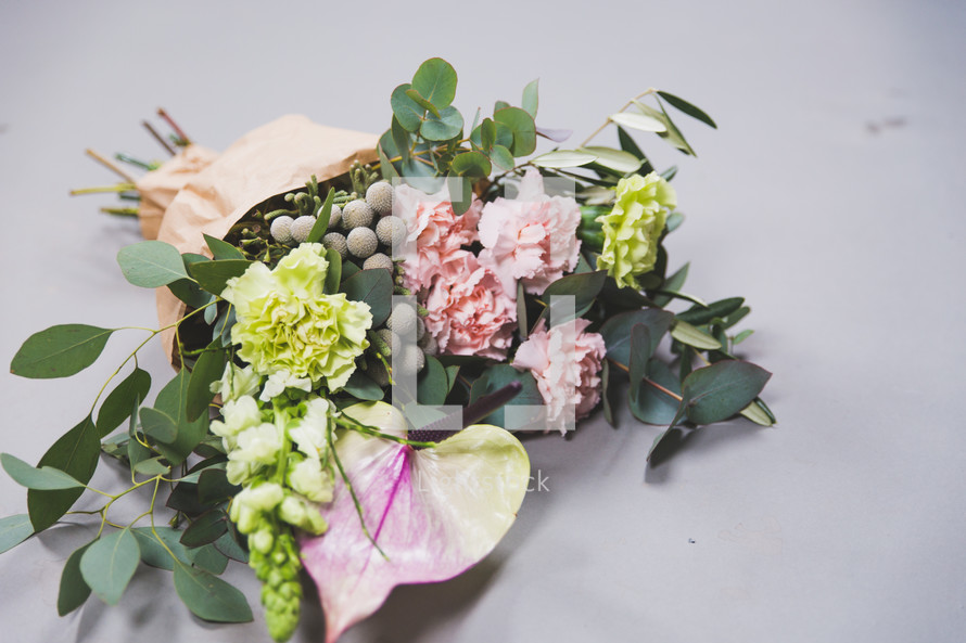 bouquet of flower on a gray background 