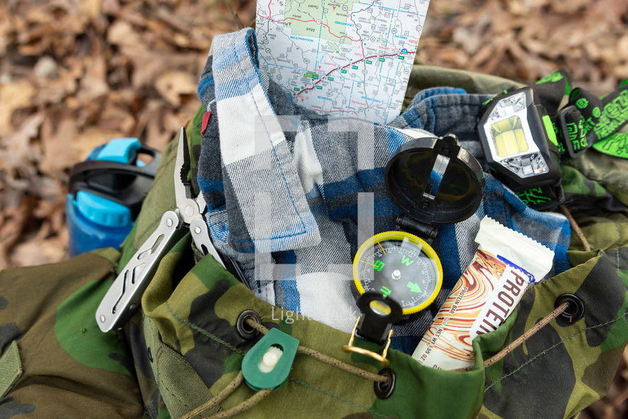backpack and hiking gear 
