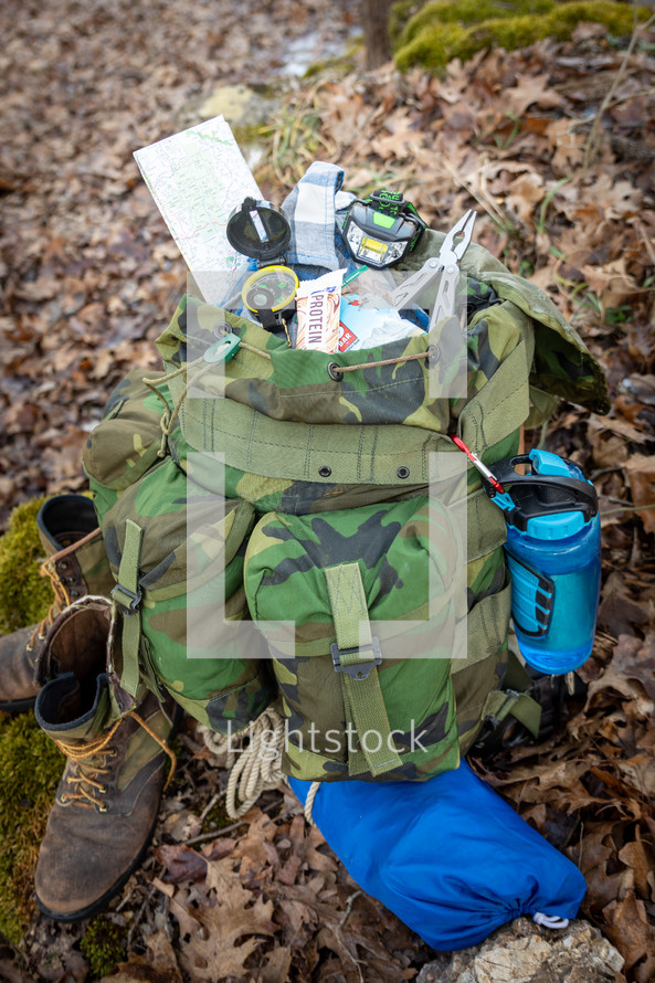 backpack and hiking gear 