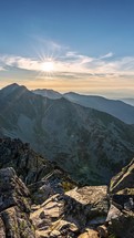 Fast Vertical sunset in alps mountains Time lapse, Outdoor adventure background for social media
