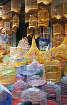 Different types of colored bird cages