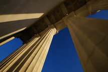 Looking up the columns at the Lincoln Memorial