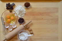 Border of baking ingredients with copy space to the right side