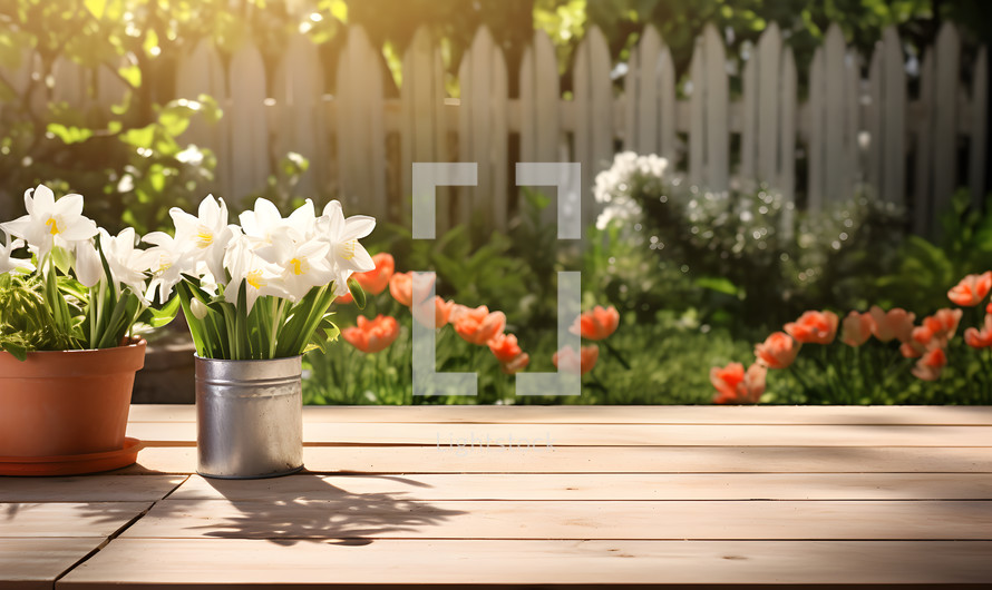 A Lovely Spring Garden with a Work Table a Perfect Slide Show Background 
