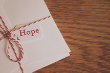 "Hope" tag on gift