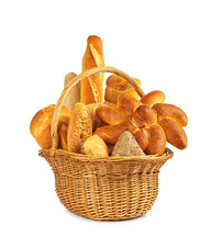 Variety types of bread on white table