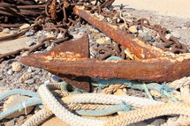 Rusted anchor ropes and chains