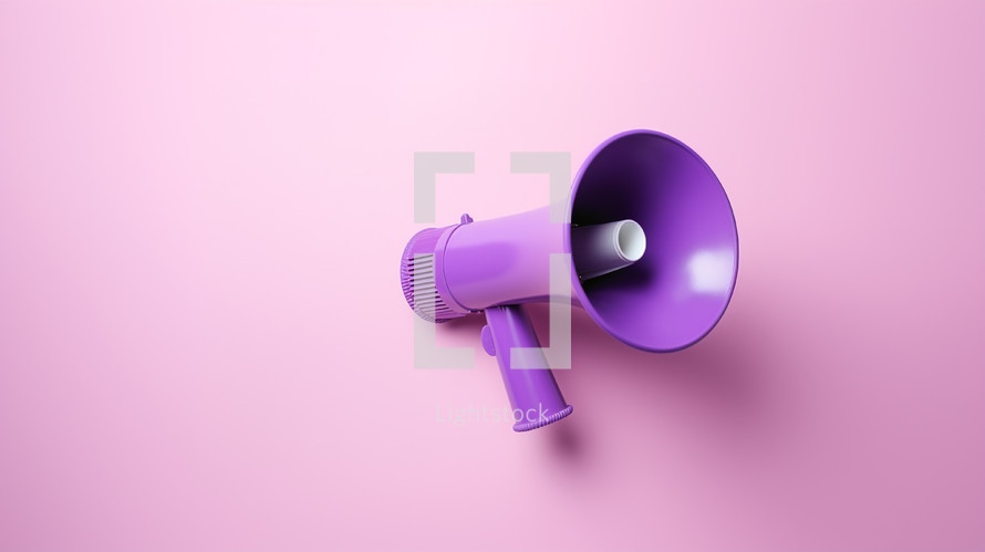 Purple megaphone on a light pink background. 