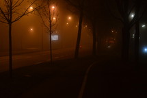 foggy street at night 