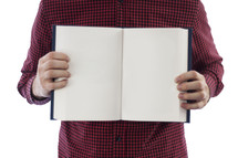 man holding a Book with blank pages 