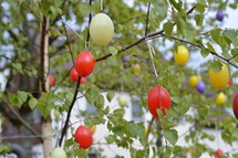 Easter eggs hanging in a tree 