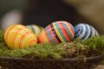 colorful Easter eggs in a basket 