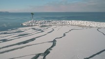 snow covered shoreline 