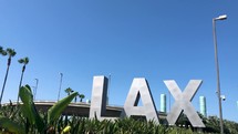 The famous LAX airport sign at Los Angeles International Airport.