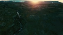drone over a river in Iceland 