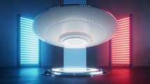 Futuristic stage with glowing neon lights, 3d rendering.
