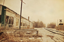 Snow-covered train tracks