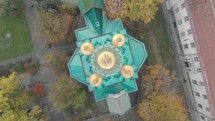 The Russian Church officially known as the Church of St Nicholas in Sofia, Bulgaria. Aerial Drone 4K