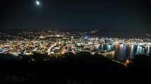 Night view of street lighting and busy traffic in Wellington capital city of New Zealand Time lapse
