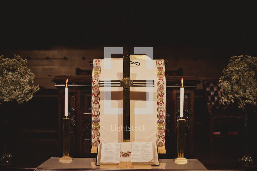 A pulpit prepared for a wedding